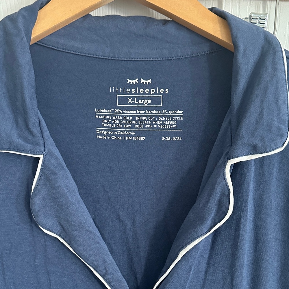 Little Sleepies Blue Button Down Pajama Shirt and Shorts - Picture 2 of 12